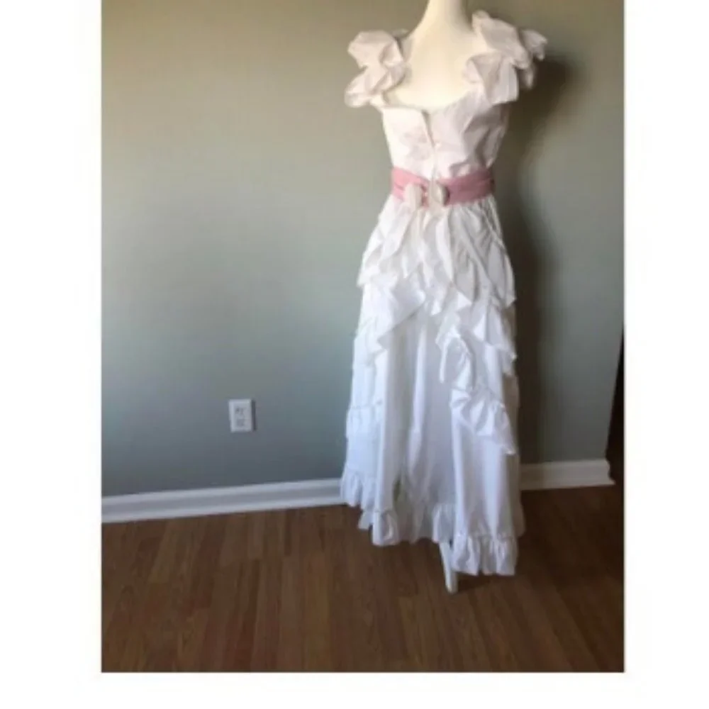 Vintage 1970s 1980s Princesscore Ruffled Gown